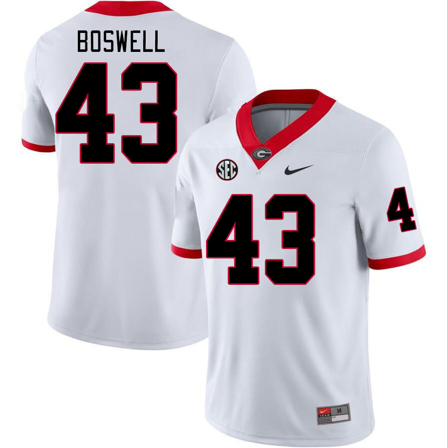 Men #43 James Boswell Georgia Bulldogs College Football Jerseys Stitched-White - Click Image to Close
